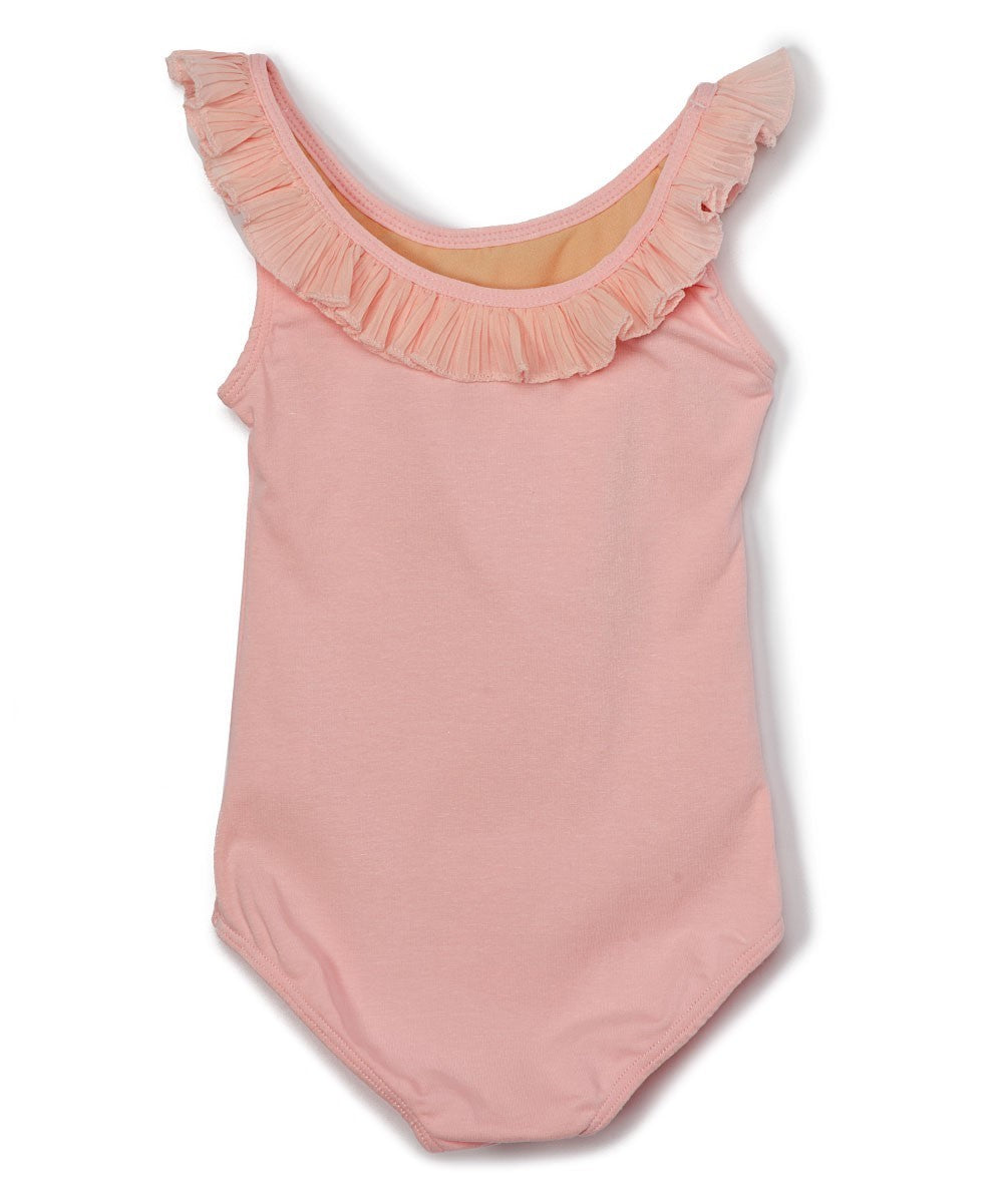 Girls Pink Ruffled Sleeveless Leotard