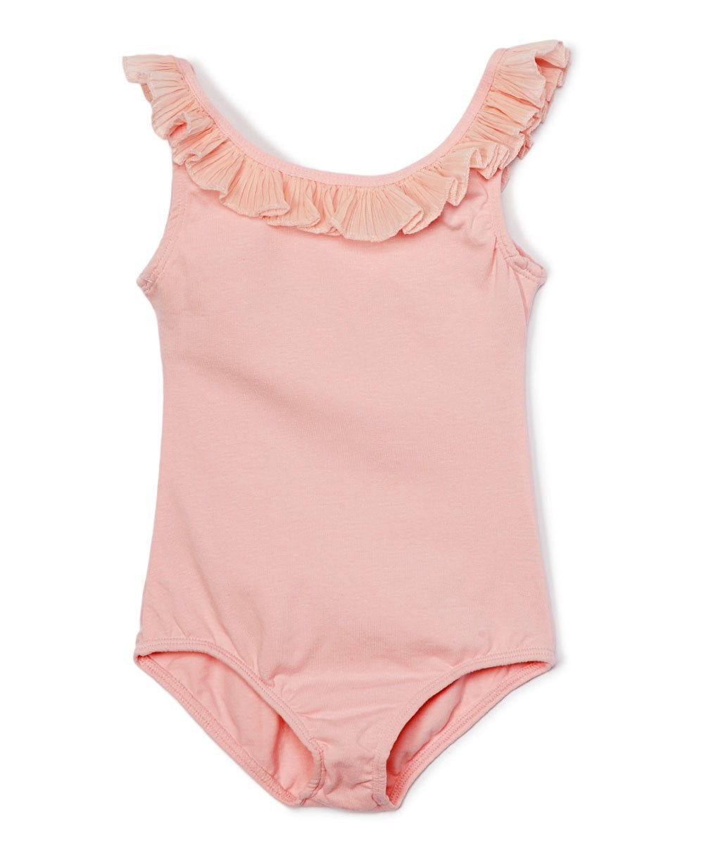 Girls Pink Ruffled Sleeveless Leotard