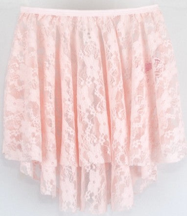 Girls Pink High Lo Soft Stretchy Lace Dance Skirt