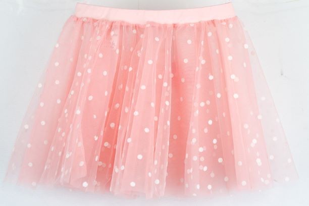 Girls Elastic Waist Pink Tulle Dotted Dance Skirt