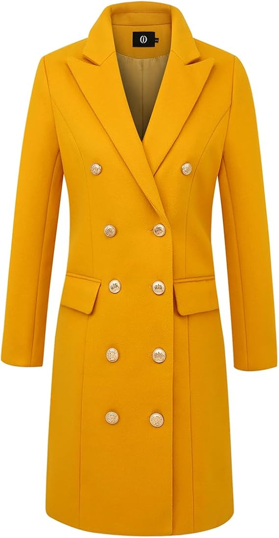 Chic Trench Style Yellow Double Breasted Peacoat