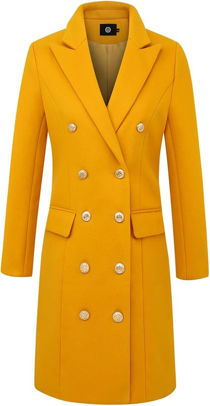 Chic Trench Style Yellow Double Breasted Peacoat