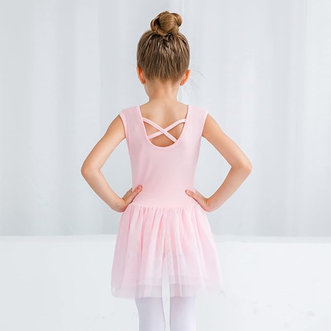 Girl's Puff Clear Sleeve Black Leotard Dress