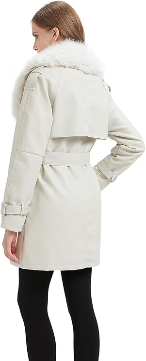 Faux Fur White Leather Trench Coat