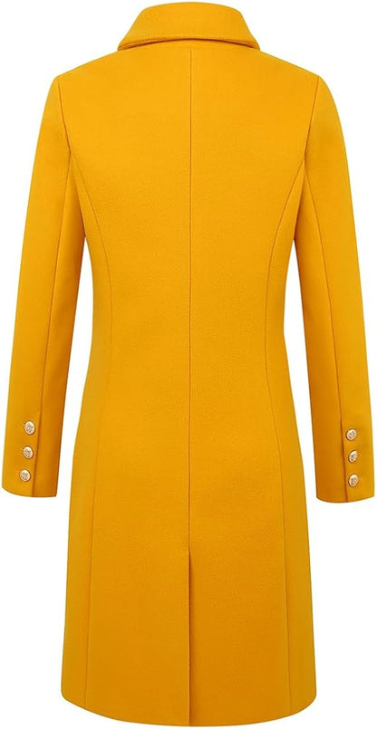 Chic Trench Style Yellow Double Breasted Peacoat