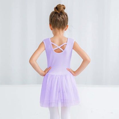 Girl's Puff Clear Sleeve Black Leotard Dress