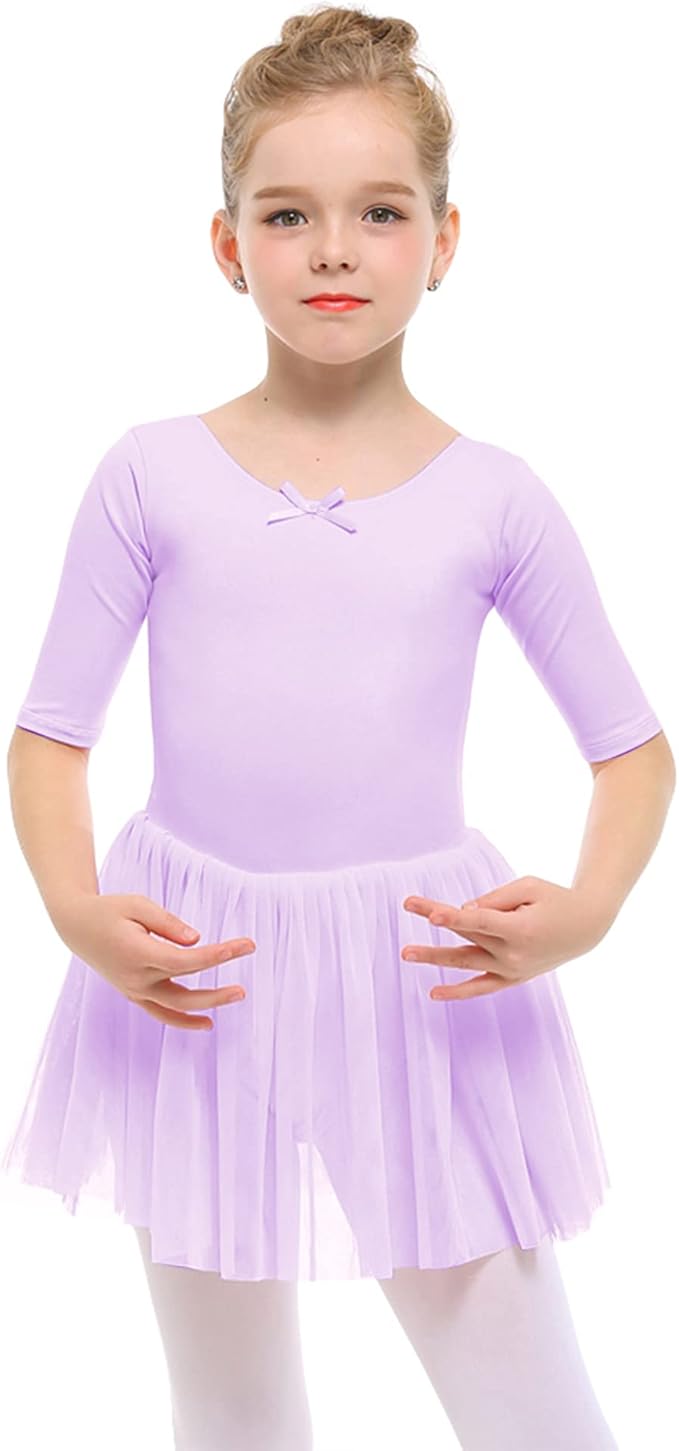 Girl's Puff Clear Sleeve Black Leotard Dress