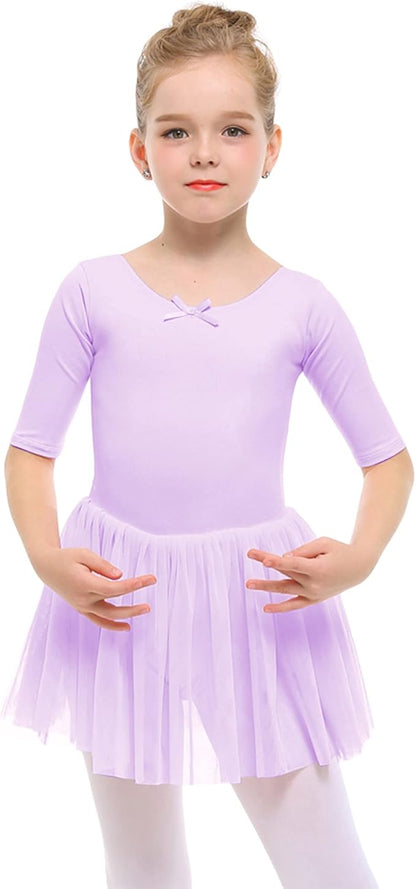 Girl's Puff Clear Sleeve Black Leotard Dress