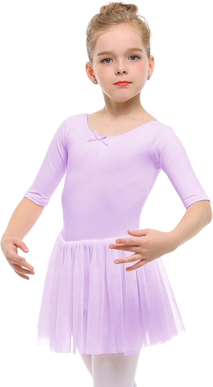 Girl's Puff Clear Sleeve Black Leotard Dress