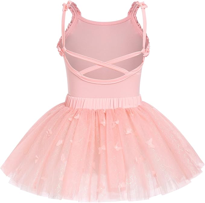 Girl's Butterfly Camisole Peach Pink Leotard Dress