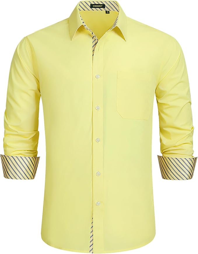 High-Quality Men's Casual Light Yellow Striped Shirt