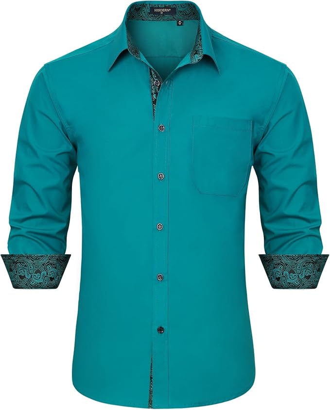 High-Quality Men's Casual Peacock Blue Shirt