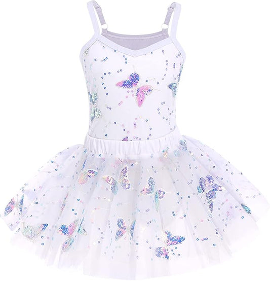 Girl's Butterfly Camisole White Leotard Dress