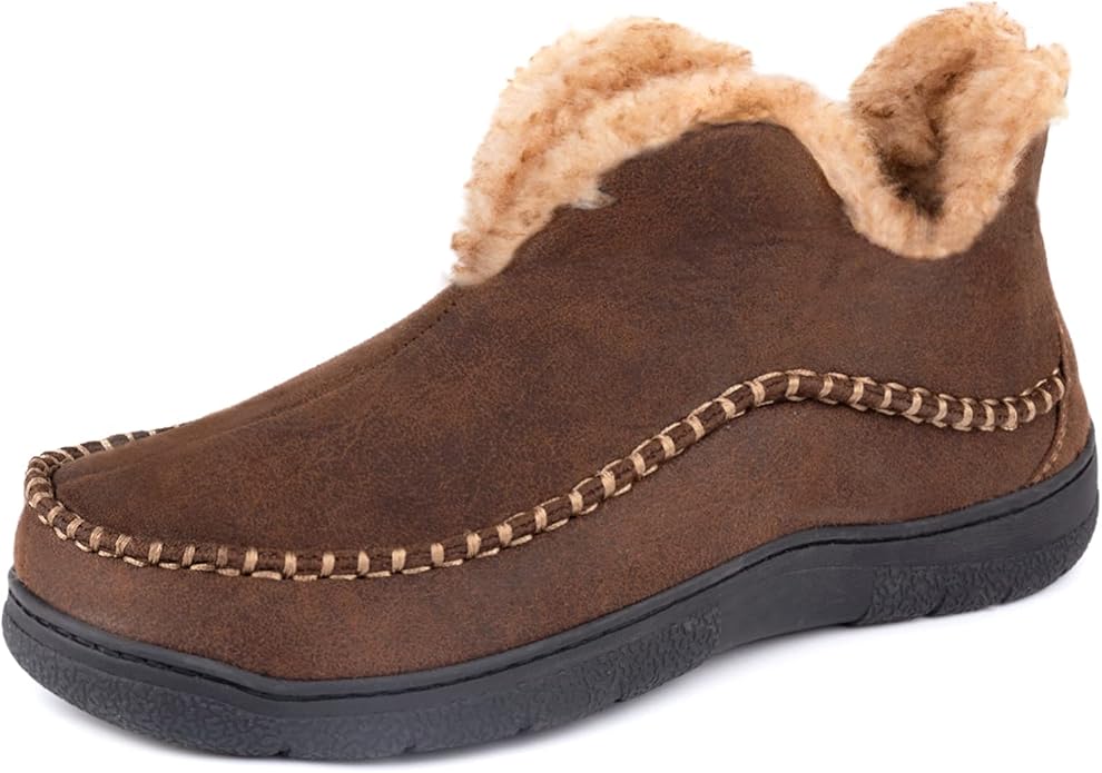 Men's Grey Moccasin Bootie Fuzzy Slippers