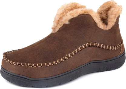 Men's Grey Moccasin Bootie Fuzzy Slippers