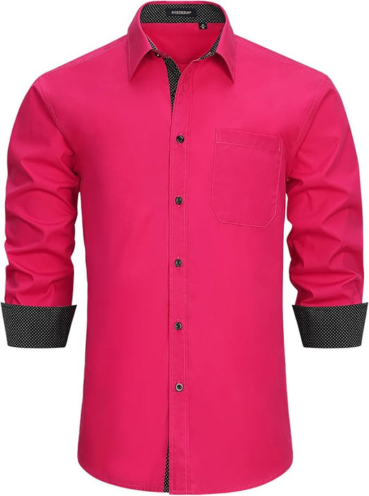 High-Quality Men's Casual Hot Pink Shirt