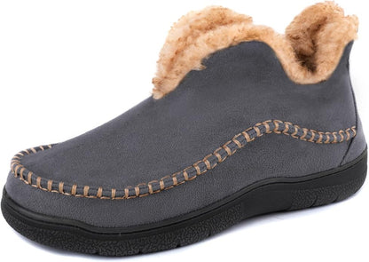 Men's Grey Moccasin Bootie Fuzzy Slippers