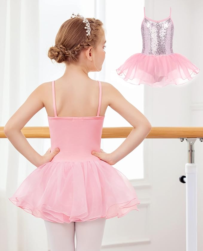 Sequin Tulle Leotard Pink Costume Dress