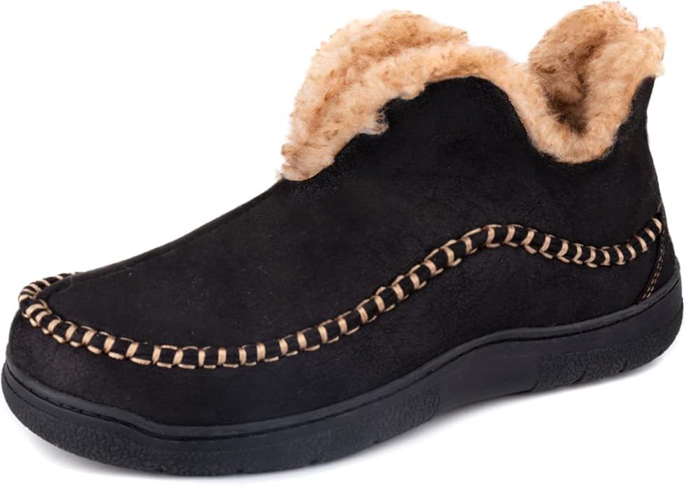 Men's Grey Moccasin Bootie Fuzzy Slippers