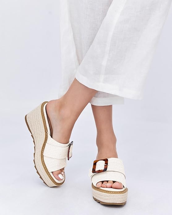 Platform Buckle White Wedge Open Toe Sandals