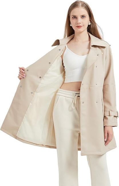 Faux Fur White Leather Trench Coat