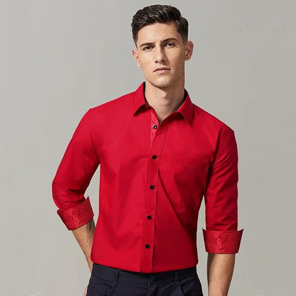 High-Quality Men's Casual Red-Paisley Shirt