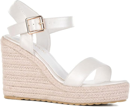 Platform Beige Wedge Ankle Strap Open Toe Sandals