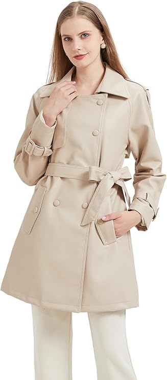 Faux Fur White Leather Trench Coat