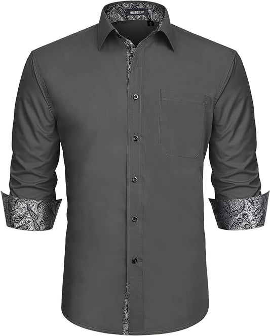 High-Quality Men's Casual Grey-Paisley Shirt