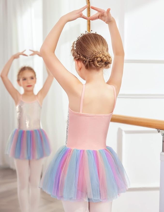 Sequin Tulle Leotard Pink Costume Dress