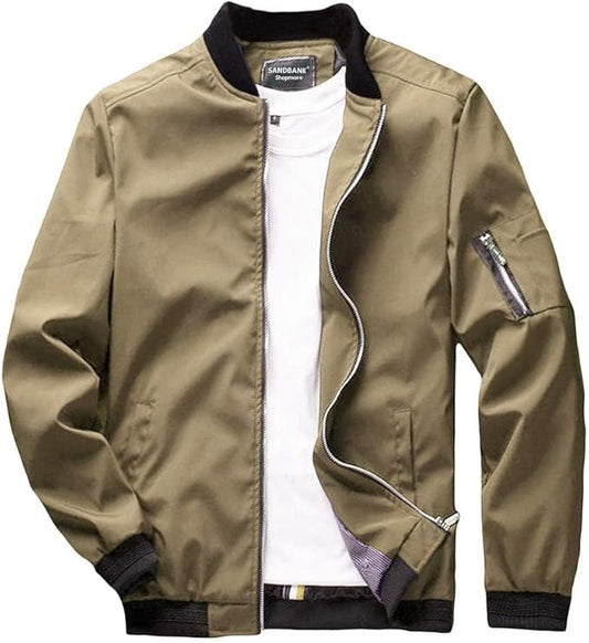 Men's Soft Shell Khaki Long Sleeve Bomber Jacket