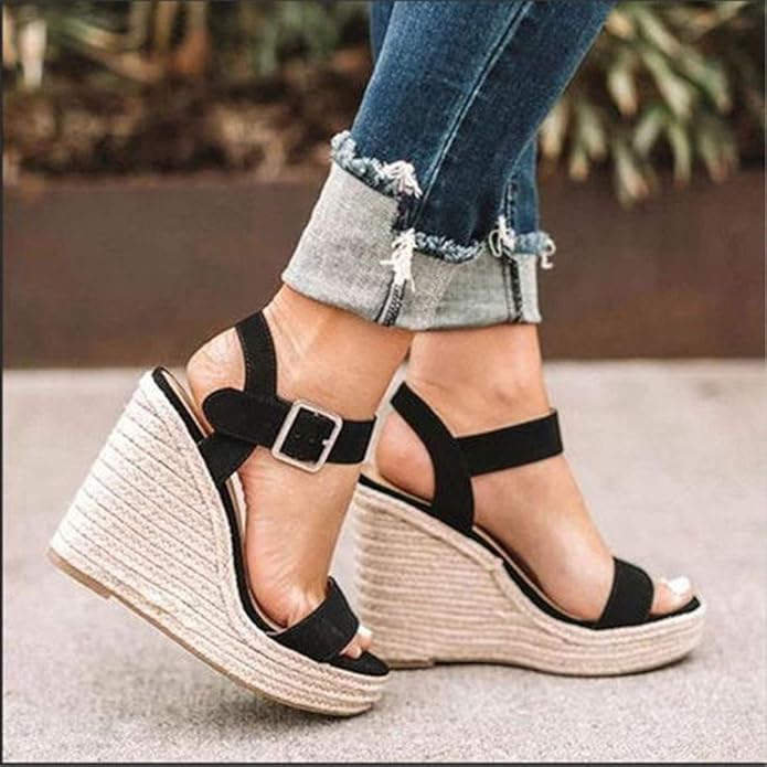 Platform Beige Wedge Ankle Strap Open Toe Sandals