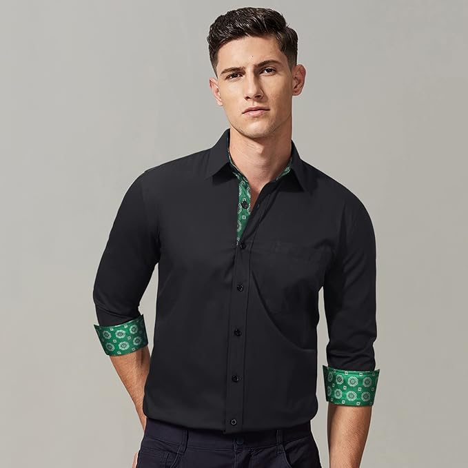 High-Quality Men's Casual Black-Green Shirt