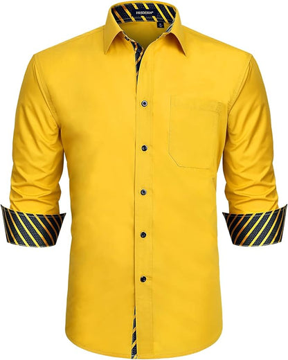 High-Quality Men's Casual Yellow Striped Shirt