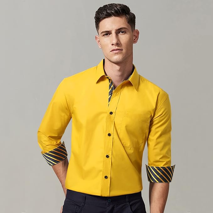 High-Quality Men's Casual Yellow Striped Shirt