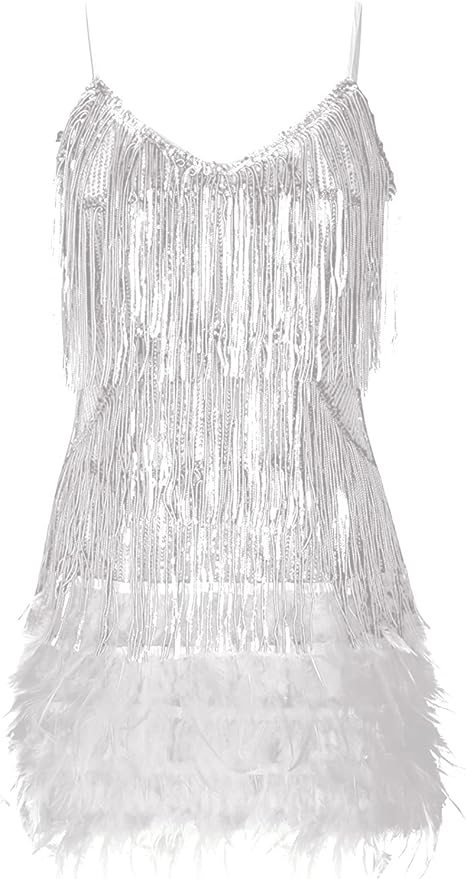 Sequin Feathered Cocktail Party White Dress