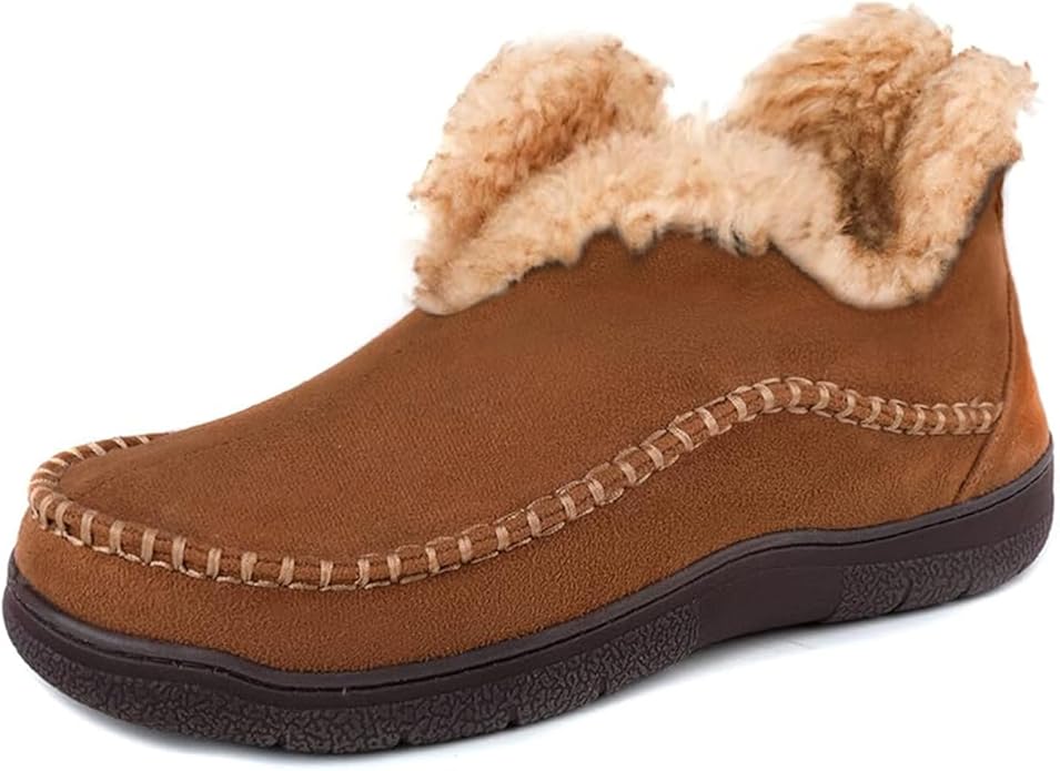 Men's Grey Moccasin Bootie Fuzzy Slippers