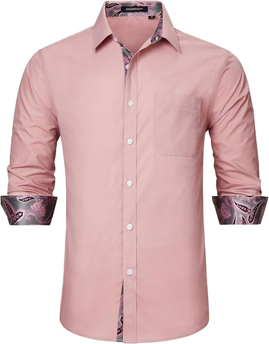 High-Quality Men's Casual Pink-Paisley Shirt