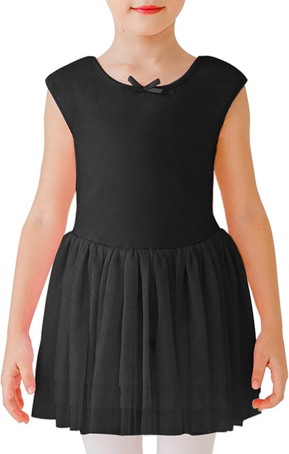 Girl's Puff Clear Sleeve Black Leotard Dress