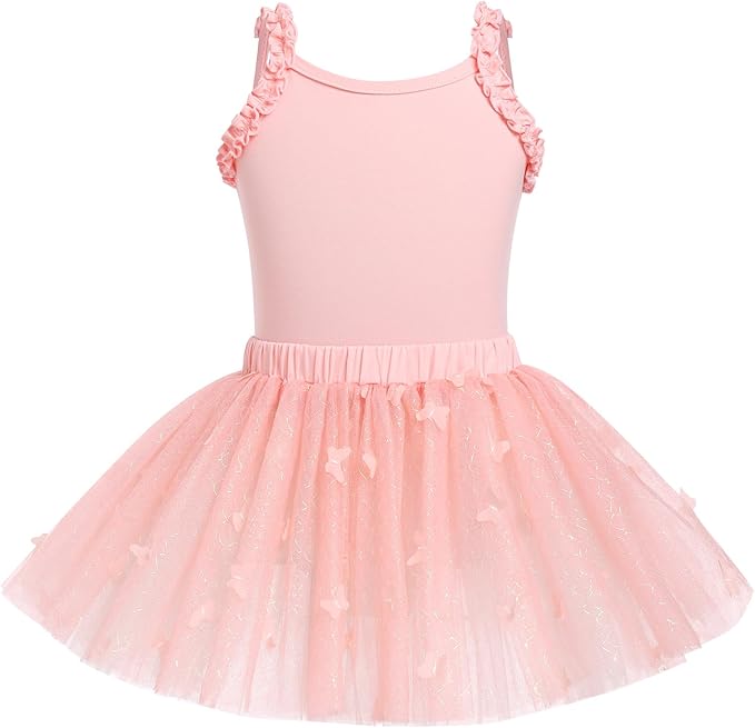 Girl's Butterfly Camisole Peach Pink Leotard Dress