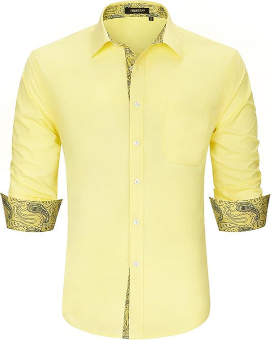 High-Quality Men's Casual Light Yellow-Paisley Shirt