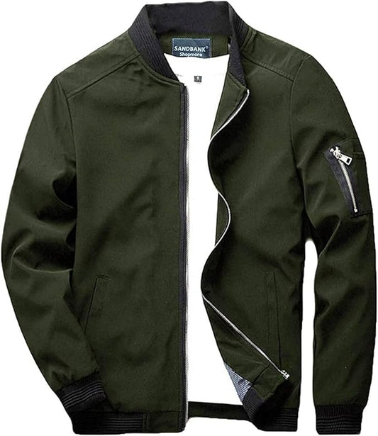 Men's Soft Shell Dark Green Long Sleeve Bomber Jacket