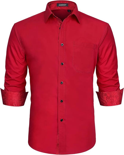 High-Quality Men's Casual Red-Paisley Shirt