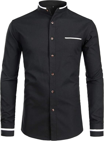 Men's Mandarin Collar Long Sleeve Shirt