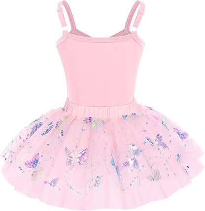 Girl's Butterfly Camisole Peach Pink Leotard Dress