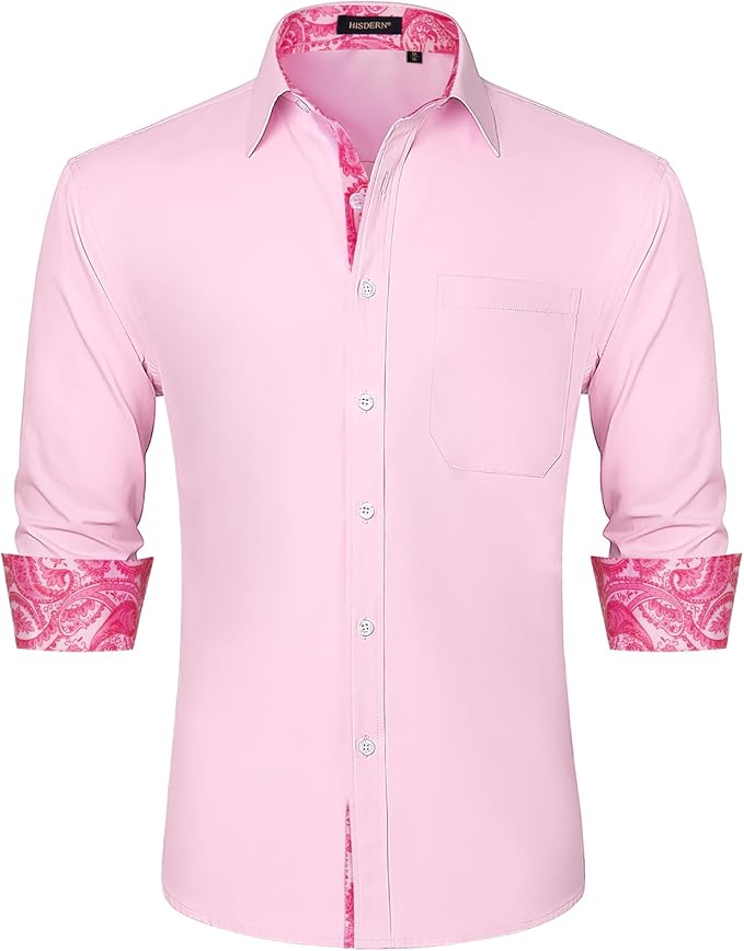 High-Quality Men's Casual Pink-Paisley Shirt