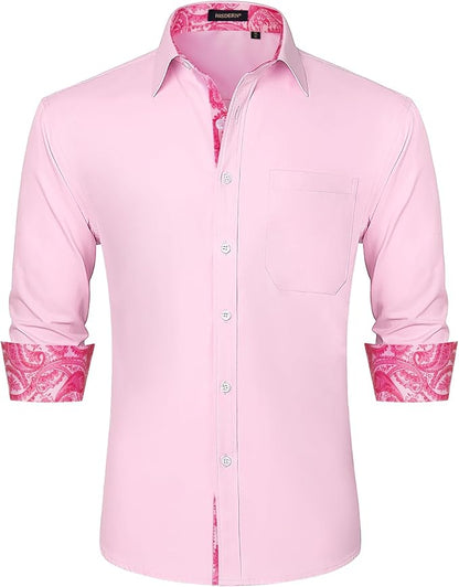 High-Quality Men's Casual Pink-Paisley Shirt