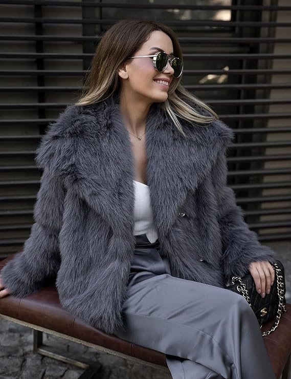 Elegant Faux Fur Light Grey Style Coat