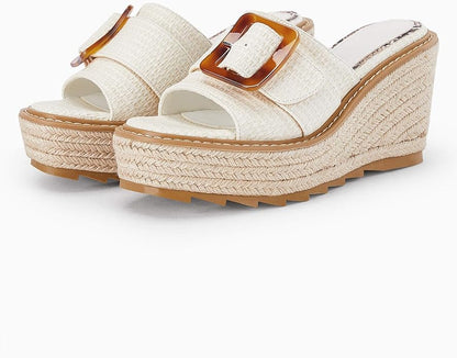 Platform Buckle Brown Wedge Open Toe Sandals