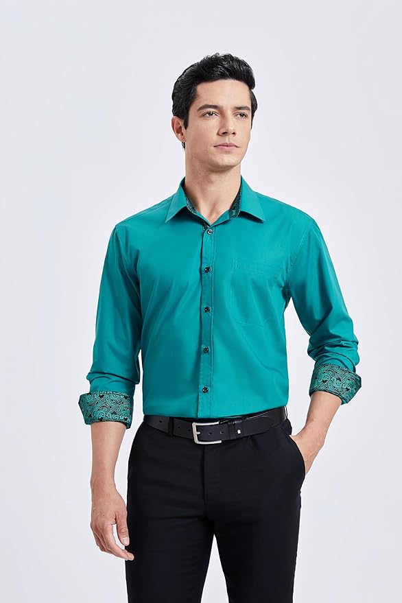 High-Quality Men's Casual Peacock Blue Shirt